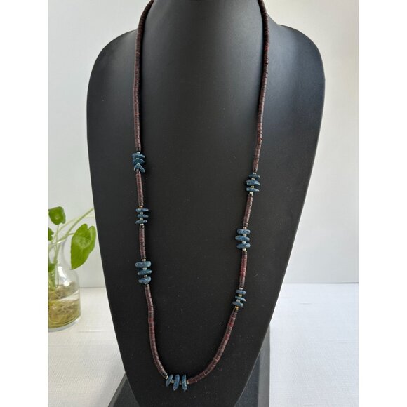 Tagua Nut and Kyanite Bead Necklace 24" - Picture 13 of 13